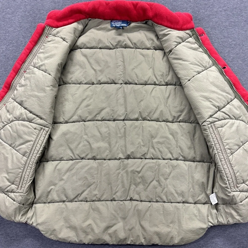 Vintage Polo Ralph Lauren Puffer Vest Gilet Mens XL Full Zip Button Lined Red